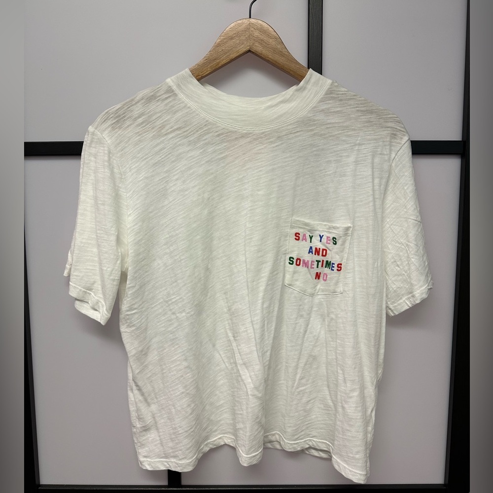 Ban.do M White Slub Tee "Say Yes and Sometimes No" Graphic Pocket